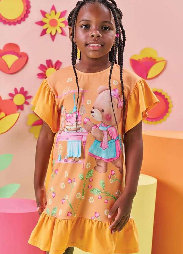 Kukiê - Vestido Menina Manga Curta Estampado Kukiê Estampado