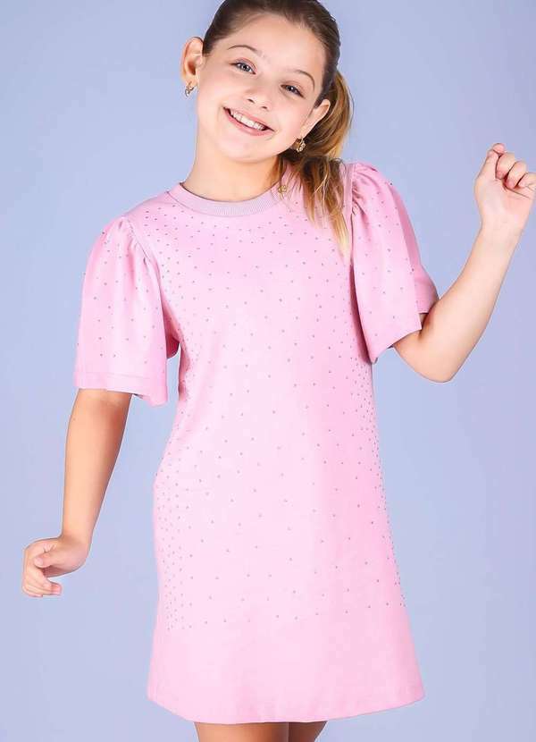 Muvilê - Vestido Menina Rosa Manga Curta Muvilê Rosa