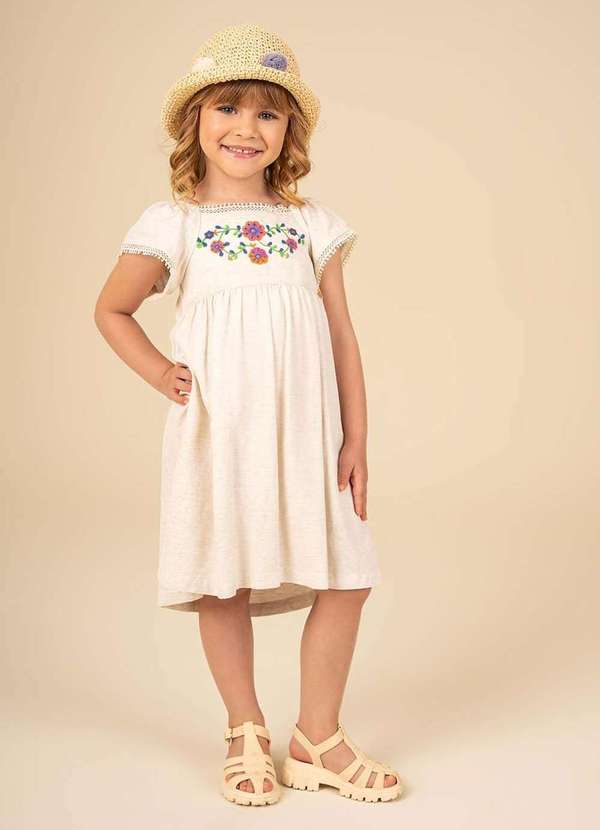 Ok e Pakita - Vestido Menina Viscolinho Off Pakita Off White