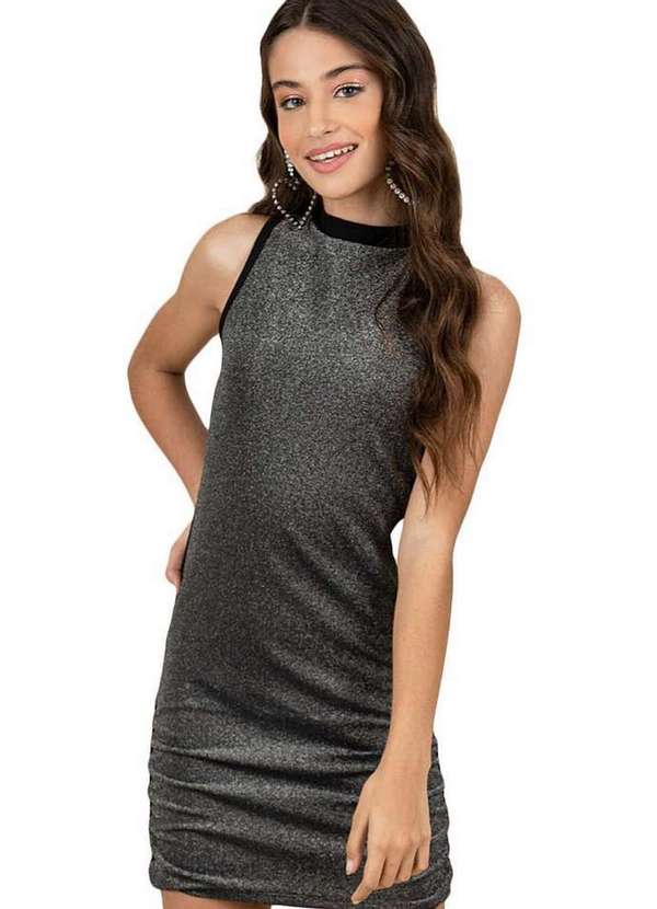 Collie - Vestido Prata Glitter Tubinho Infantil Collie Prata