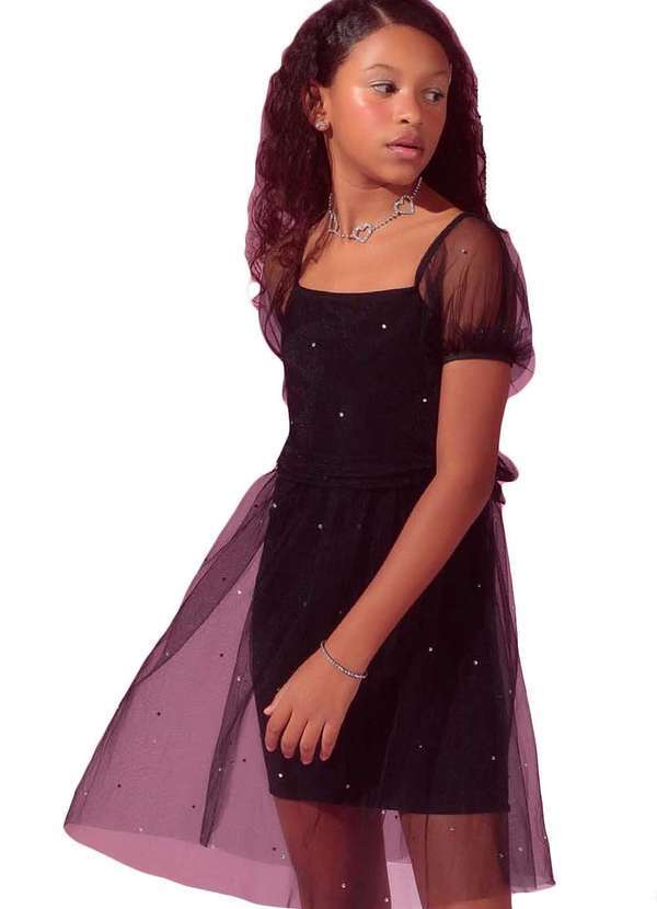Vanilla Cream - Vestido Preto Tule Alças Infantil Vanilla Preto