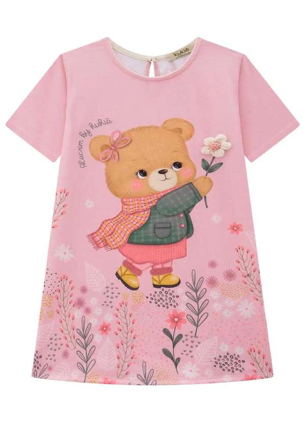 Kukiê - Vestido Rosa com Estampa de Ursinha Kukie Rosa
