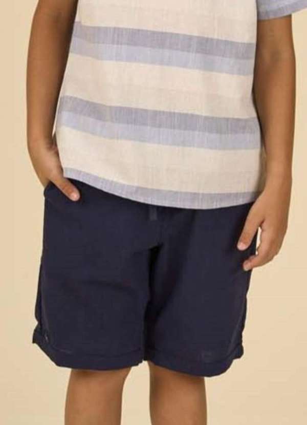 Ok e Pakita - Bermuda em Alfaiataria com Linho Ok & Friends Azul