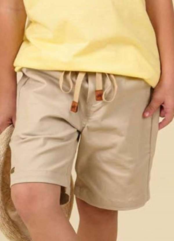 Ok e Pakita - Bermuda em Sarja de Algodão com Elastano Ok & Friends Bege