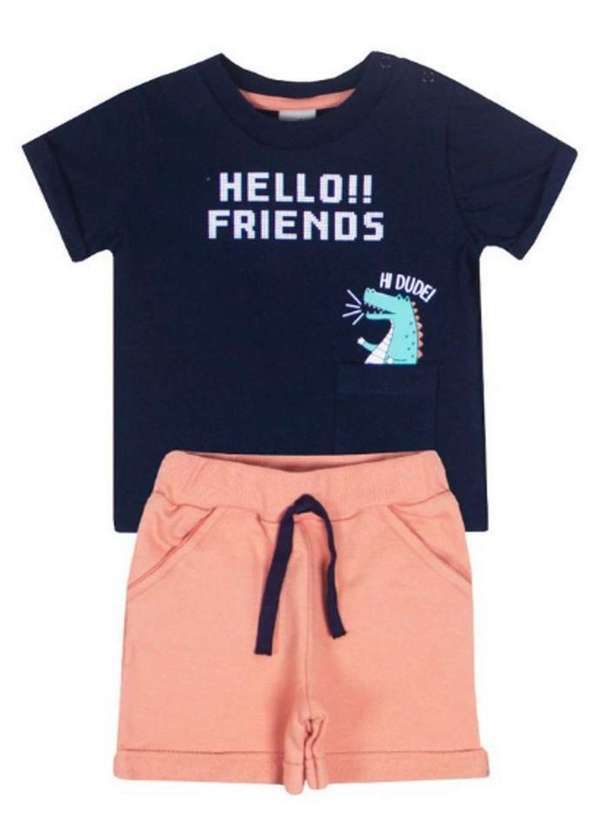 Tmx Kids & Teens - Conjunto Bebê Menino Hello Friends Marinho Coral Tmx Azul Marinho