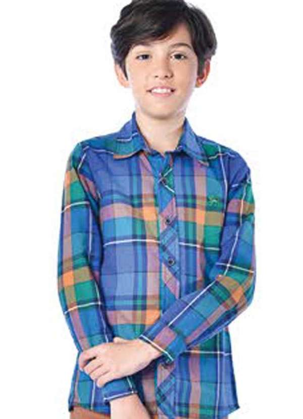 Linna Valentina e Dnm - Camisa Longa Xadrez Azul Infantil Linna Valentinna Estampado
