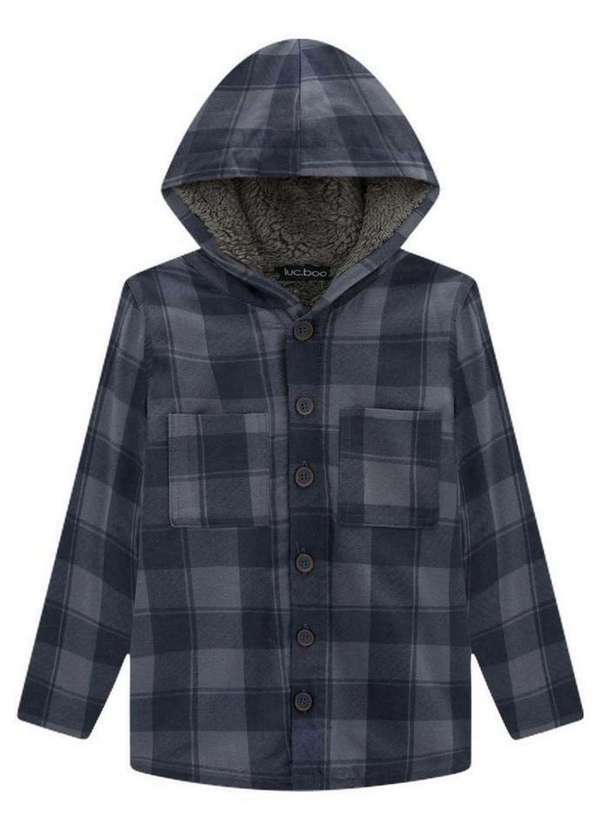 Lucboo - Camisa Longa Xadrez Infantil Preto Capuz Lucboo Preto