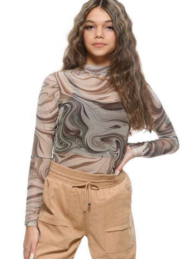 Poah Banana - Blusa Tule Top Cotton Teens Marrom Poah Noah Marrom
