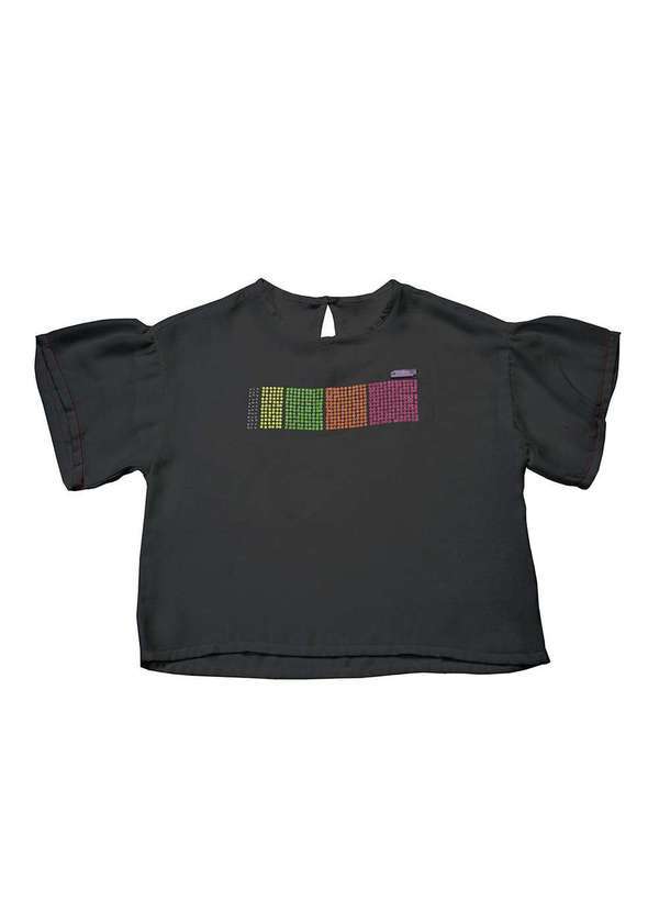 Ok e Pakita - Blusa Viscose Pedraria Preta Ok & Pakita Preto