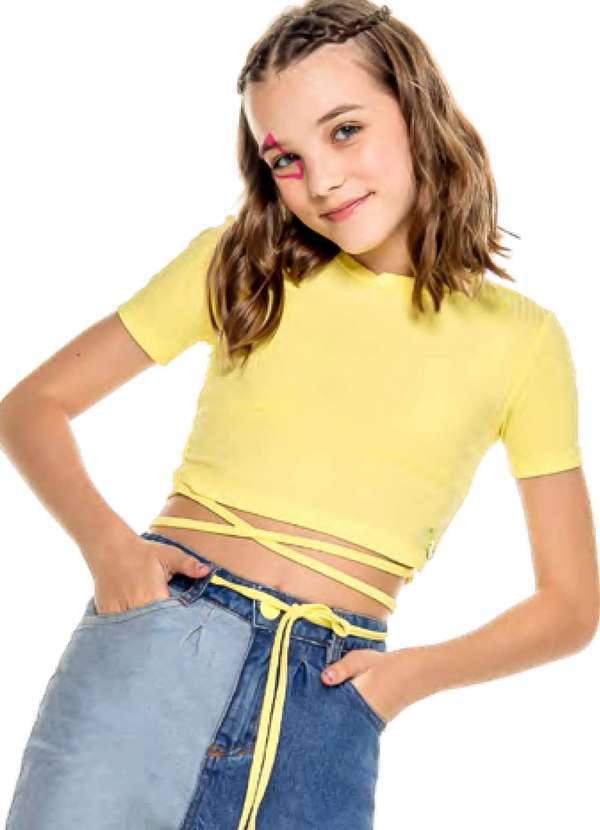 Mylu - Cropped Juvenil Canelado Amarelo Mylu Amarelo