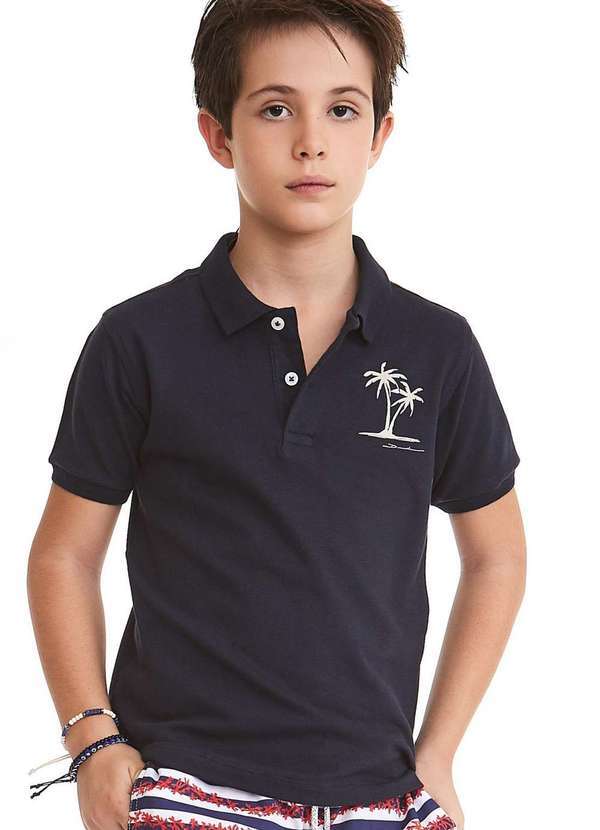 Dudes - Polo Piquet Infantil Azul Marinho Dudes Preto
