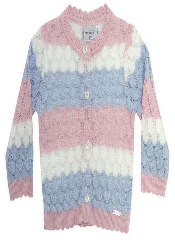 Noruega - Casaco Longo Tricolor Tricote Infantil Noruega Estampado