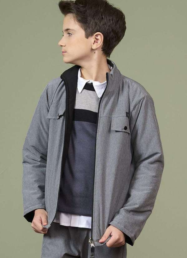 Ok e Pakita - Jaqueta Dupla Face Camada Elegante Menino Ok Friends Cinza