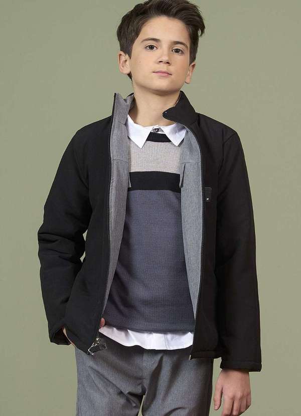 Ok e Pakita - Jaqueta Dupla Face Camada Elegante Menino Ok Friends Cinza 2