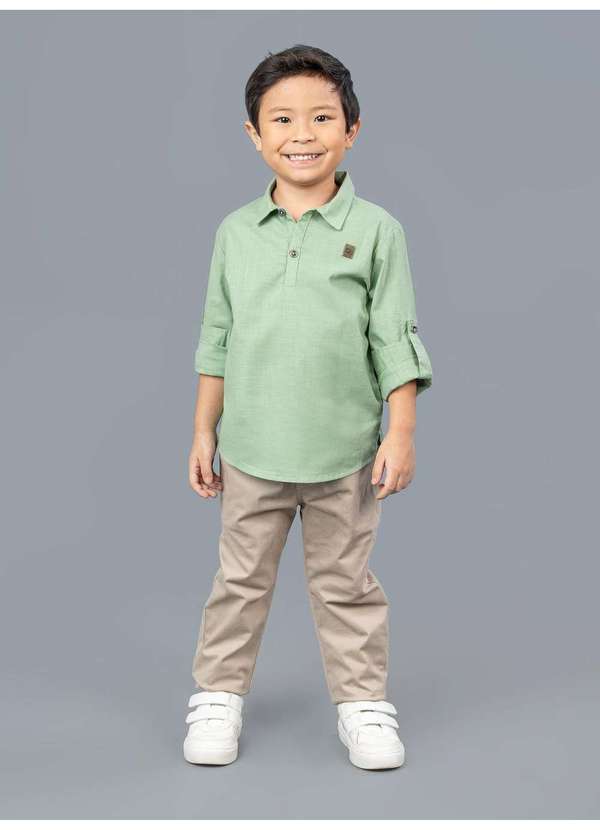 Ok e Pakita - Conjunto Bata Calça Sarja Verde Ok & Friends Verde