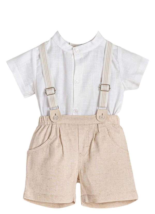 Anjos Baby - Conjunto Batizado Menino Suspensório Anjos Baby Areia