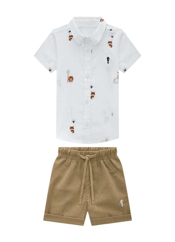 Onda Marinha - Conjunto Bermuda Bege Infantil Menino Onda Marinha Bege