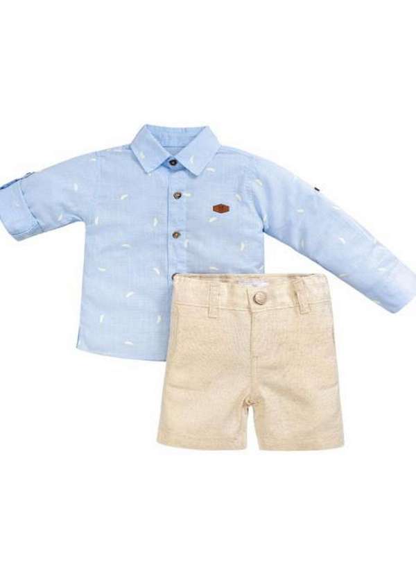 Anjos Baby - Conjunto Bermuda Camisa Manga Longa Bebê Anjos Baby Azul 2