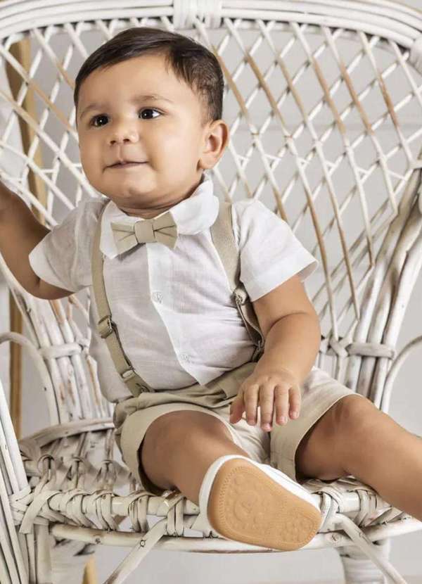 Anjos Baby - Conjunto Bermuda Menino Batizado Anjos Baby Cru