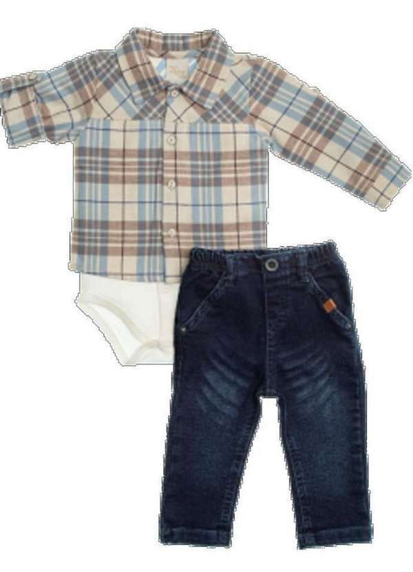 Anjos Baby - Conjunto Body Calça Jeans Infantil Anjos Baby Estampado