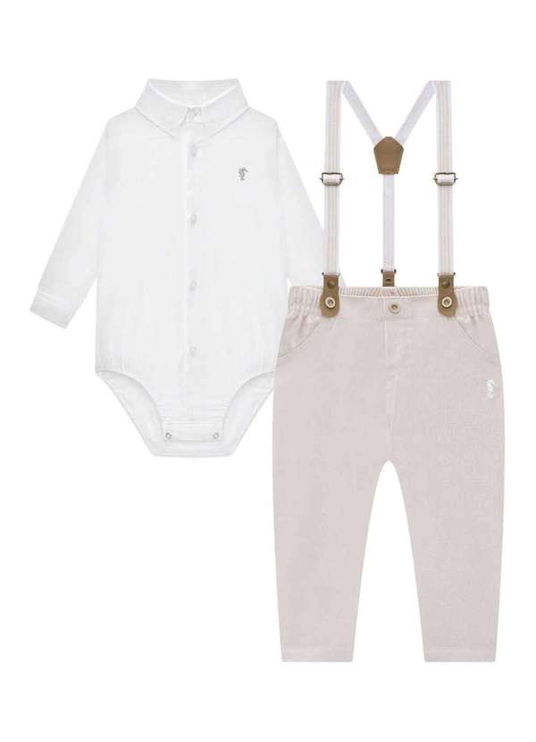 Onda Marinha - Conjunto Body em Linho Leve e Jardineira em Linho Branco