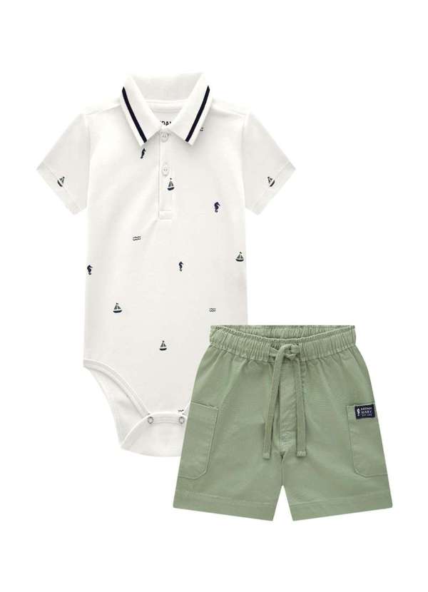 Onda Marinha - Conjunto Body Menino Bebê Verde Onda Marinha Verde