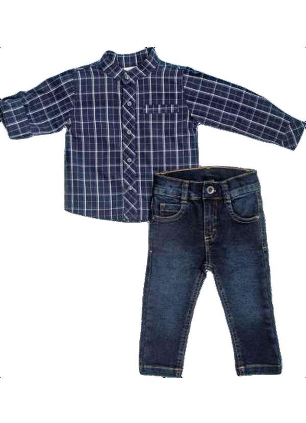 Anjos Baby - Conjunto Calça Camisa Xadrez Infantil Anjos Baby Azul