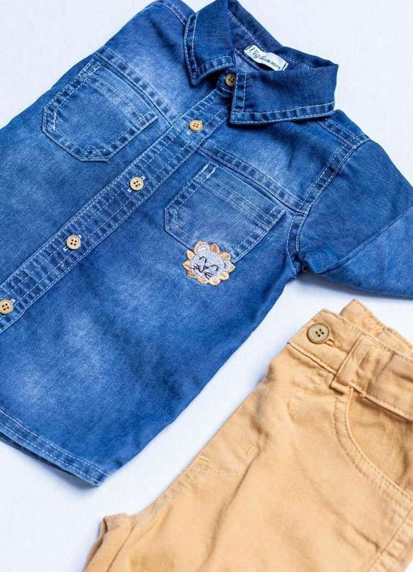 Vigat Conjunto Calça Sarja Camisa Jeans Infantil Vigat Jeans