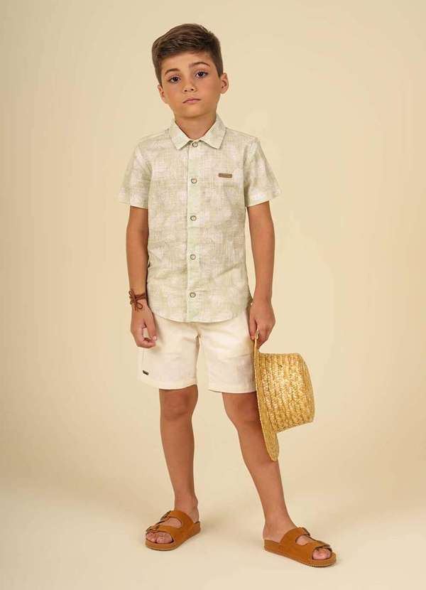 Ok e Pakita - Conjunto Camisa em Tricoline Estampado Ok & Friends Verde