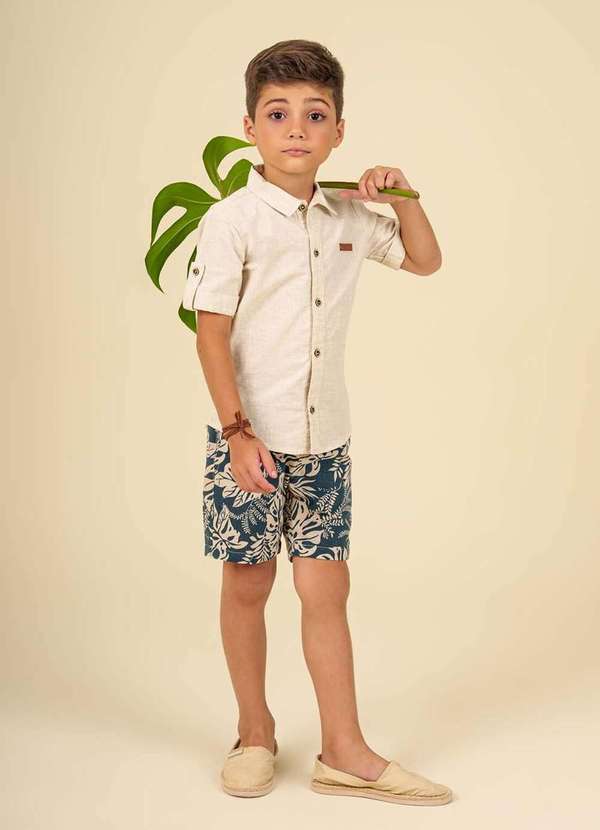 Ok e Pakita - Conjunto Camisa em Tricoline Texturizado Menino Ok & Friends Estampado