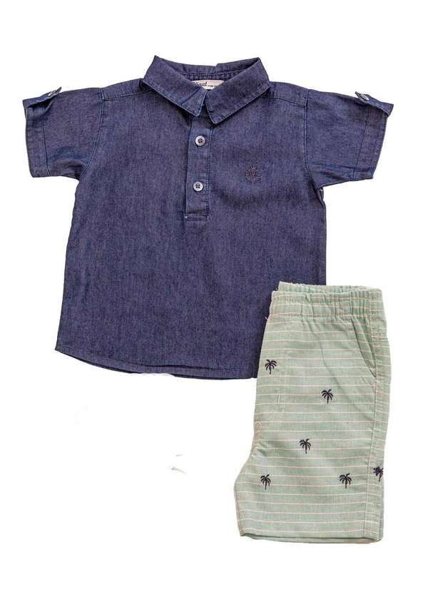 Vigat - Conjunto Camisa Jeans Bermuda Infantil Vigat Estampado