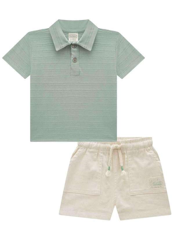 Lucboo - Conjunto Camisa Polo Malha Textura Bermuda Tecido Panamá Lucboo Verde