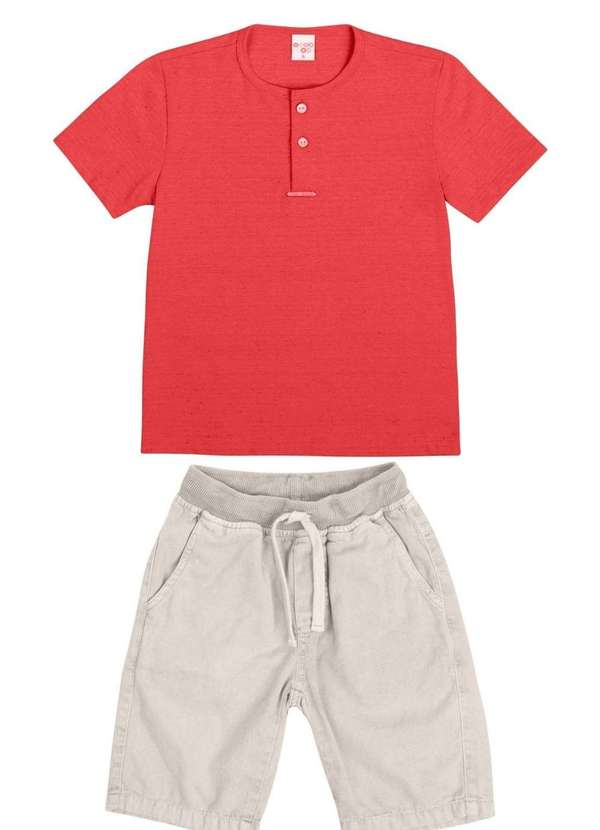 Have Fun - Conjunto Camiseta Malha Jaquard Have Fun Vermelho