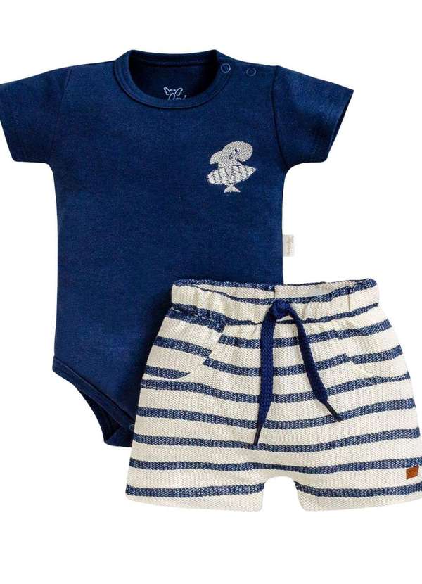 Anjos Baby - Conjunto Curto Body Menino Estampado Anjos Baby Azul Marinho