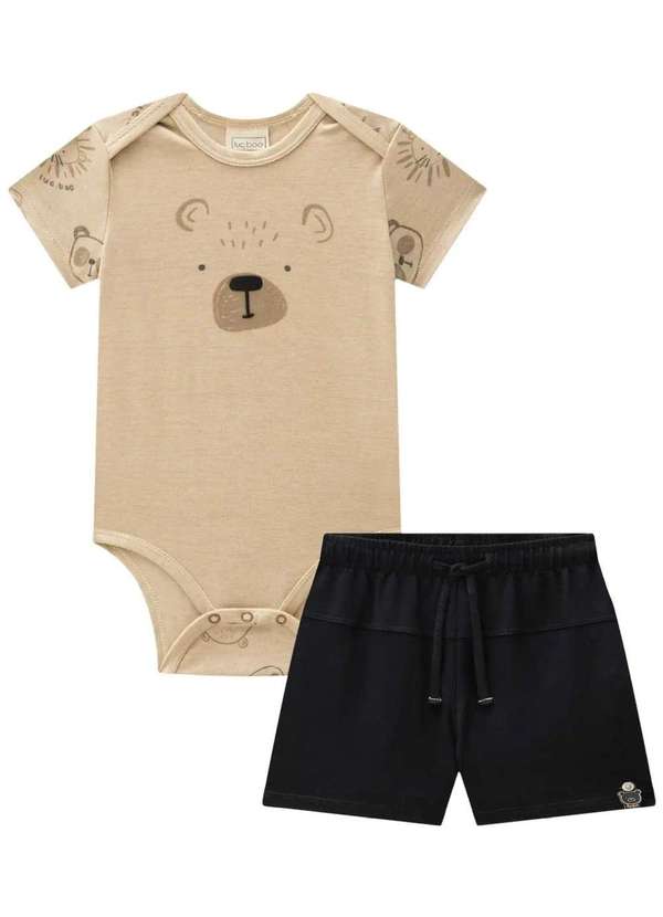 Lucboo - Conjunto de Body em Cotton e Bermuda Menino Lucboo Bege