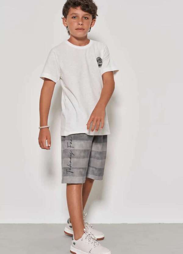 Johnny Fox - Conjunto de Camiseta em Malha Menino Johnny Fox Off White