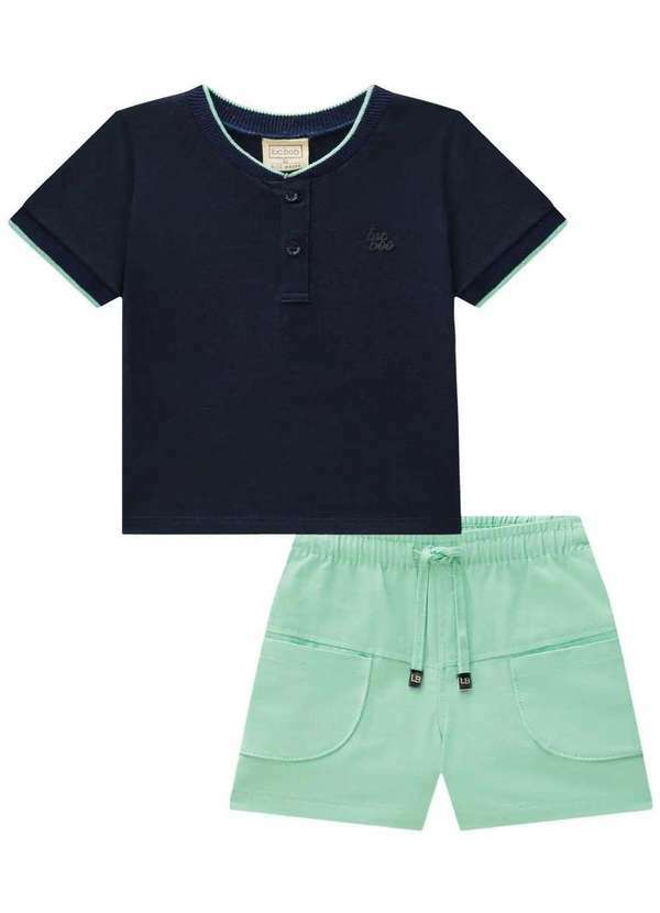 Lucboo - Conjunto de Camiseta em Meia Malha e Bermuda Menino Lucboo Azul Marinho