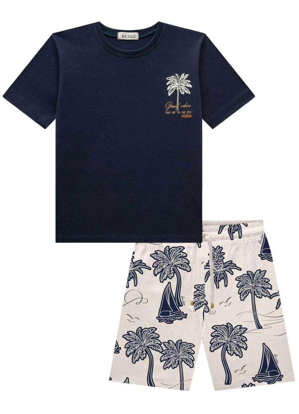 Lucboo - Conjunto de Camiseta em Meia Malha Lucboo Azul Marinho