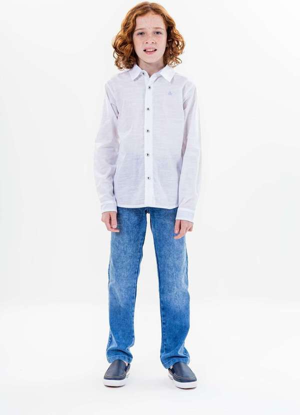 Vigat - Conjunto Infantil Branco Camisa Botões Linho Vigat Branco