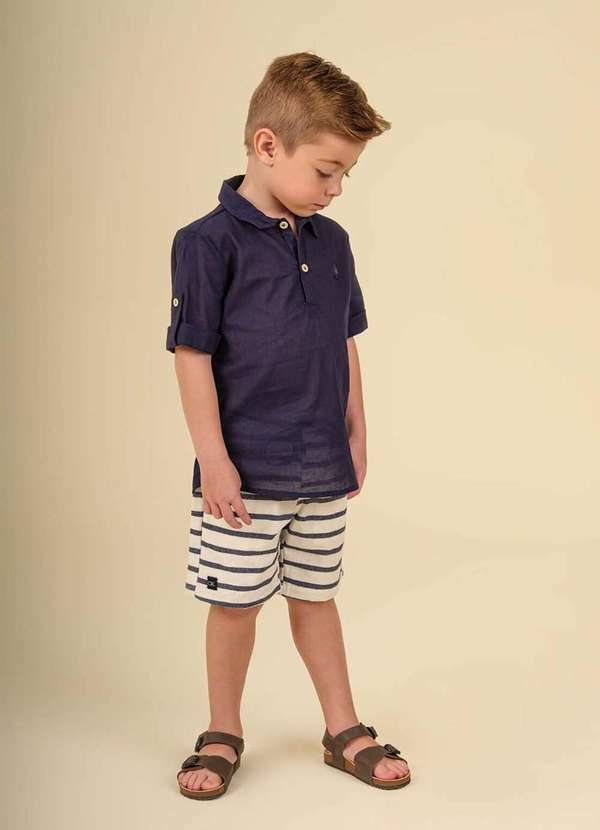 Ok e Pakita - Conjunto Infantil Camisa Bermuda Menino Ok & Friends Azul Marinho