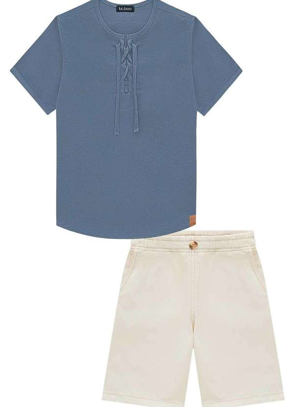 Lucboo - Conjunto Infantil Linho Bermuda Sarja Lucboo Mescla