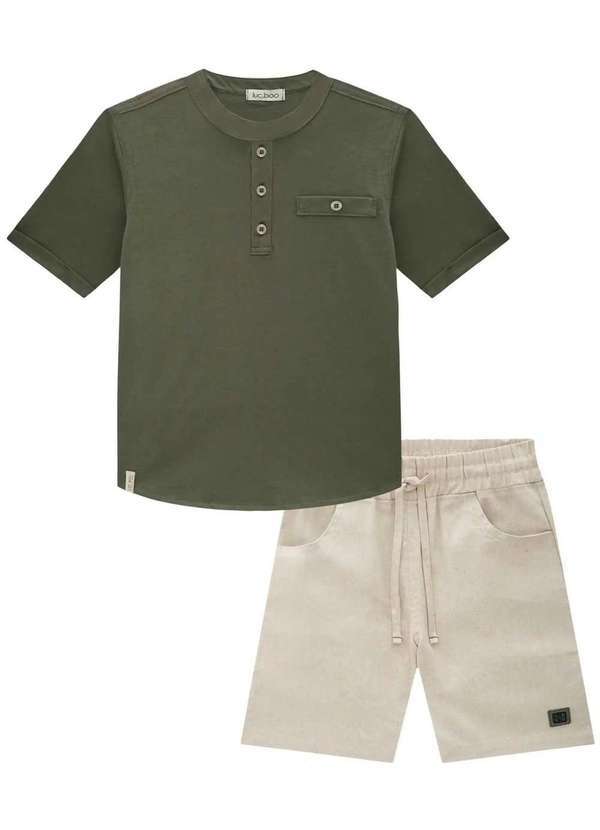 Lucboo - Conjunto Infantil Lucboo Botonê Verde e Bege Estampado