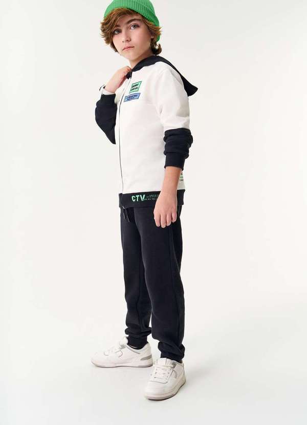 Catavento - Conjunto Jaqueta com Capuz e Calça em Moletom Felpado Catavento Preto