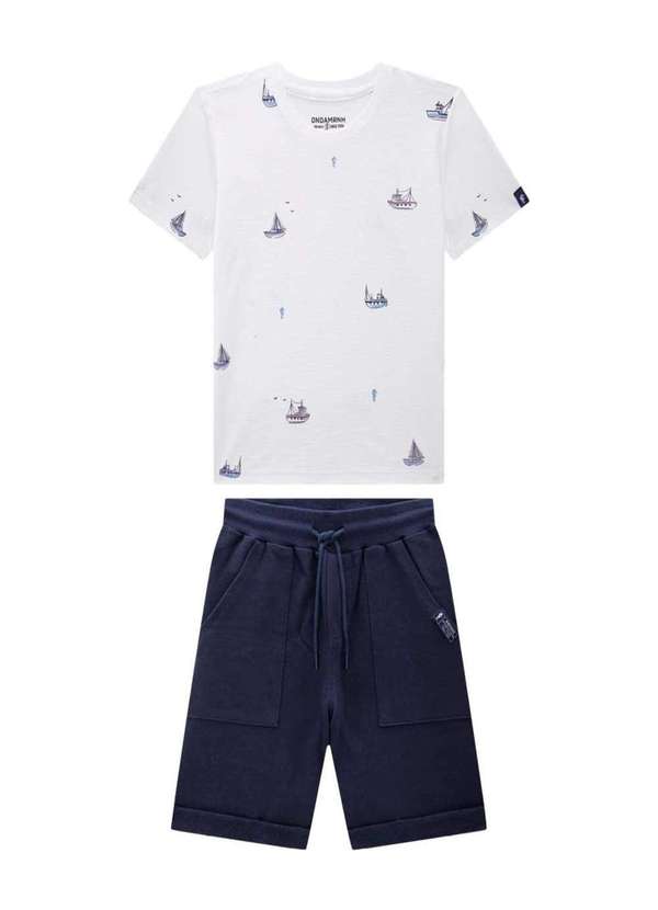 Onda Marinha - Conjunto Menino Bermuda Azul Marinho Onda Marinha Estampado