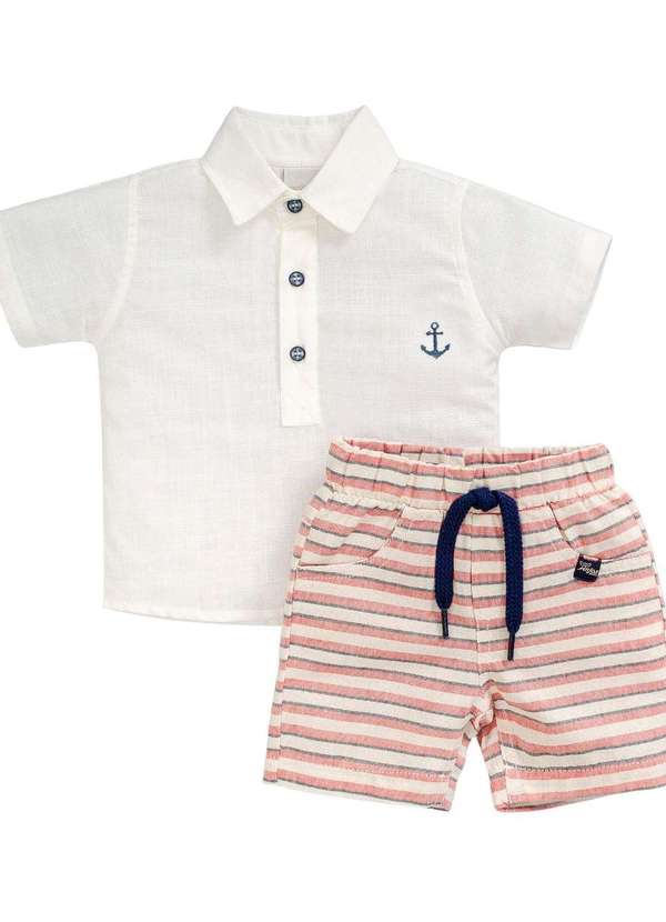 Anjos Baby - Conjunto Menino Camisa Bermuda Anjos Baby Branco