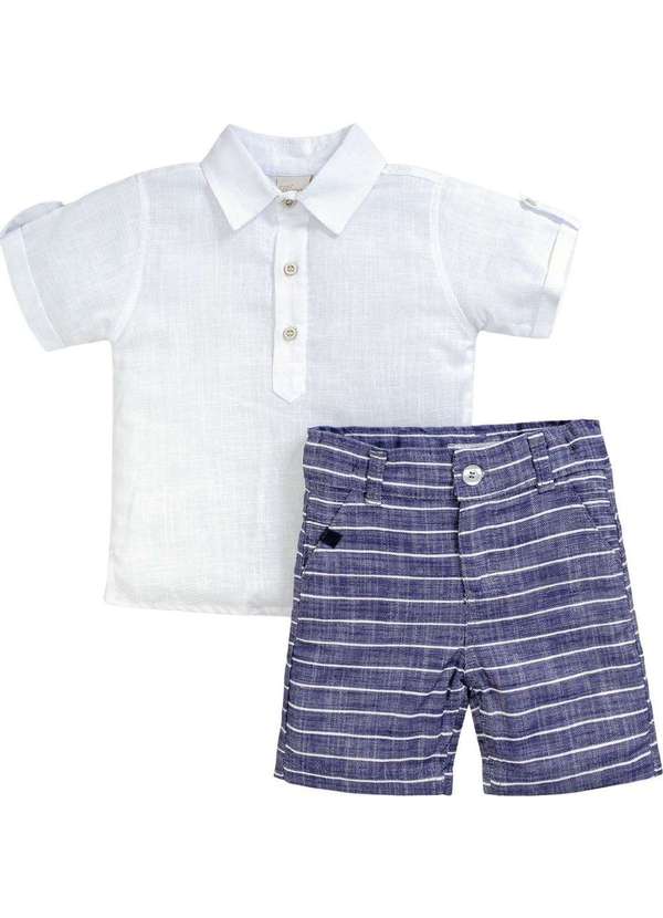 Anjos Baby - Conjunto Menino Camisa Bermuda Branco Anjos Baby Branco