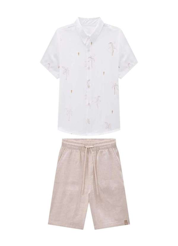 Onda Marinha - Conjunto Menino Camisa Botão Bermuda Off Onda Marinha Estampado