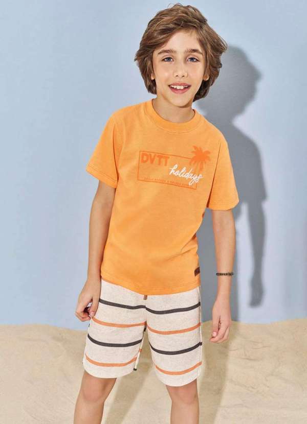 Divertto - Conjunto Menino Camiseta Laranja Estampado Divertto Laranja