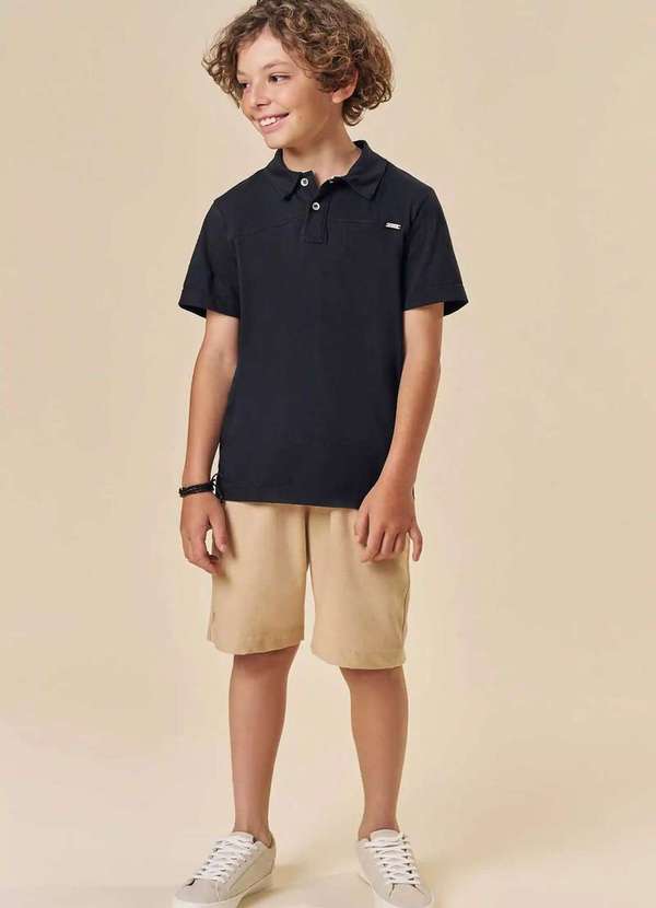 Johnny Fox - Conjunto Menino Preto Bermuda Johnny Fox Preto