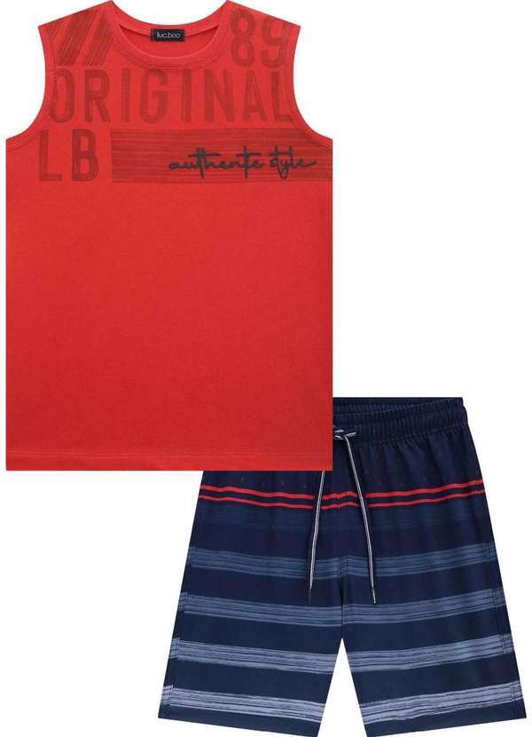 Lucboo - Conjunto Regata Meia Malha Bermuda Nylon Ergonomic Lucboo Vermelho